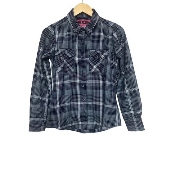Dixxon Shirt Women’s Gray Blue The Paulson Plaid Button Up Flannel Pockets - Picture 1 of 8